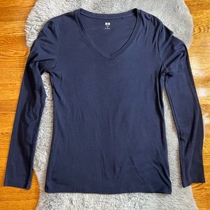 Uniqlo Navy V-neck Longsleeve Shirt Top